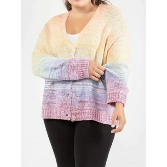 Dex Cozy Knit Rainbow Sweater Peach - Picture 1 of 11